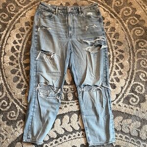 American Eagle Outfitters High Rise Ripped Jeans - Light Blue